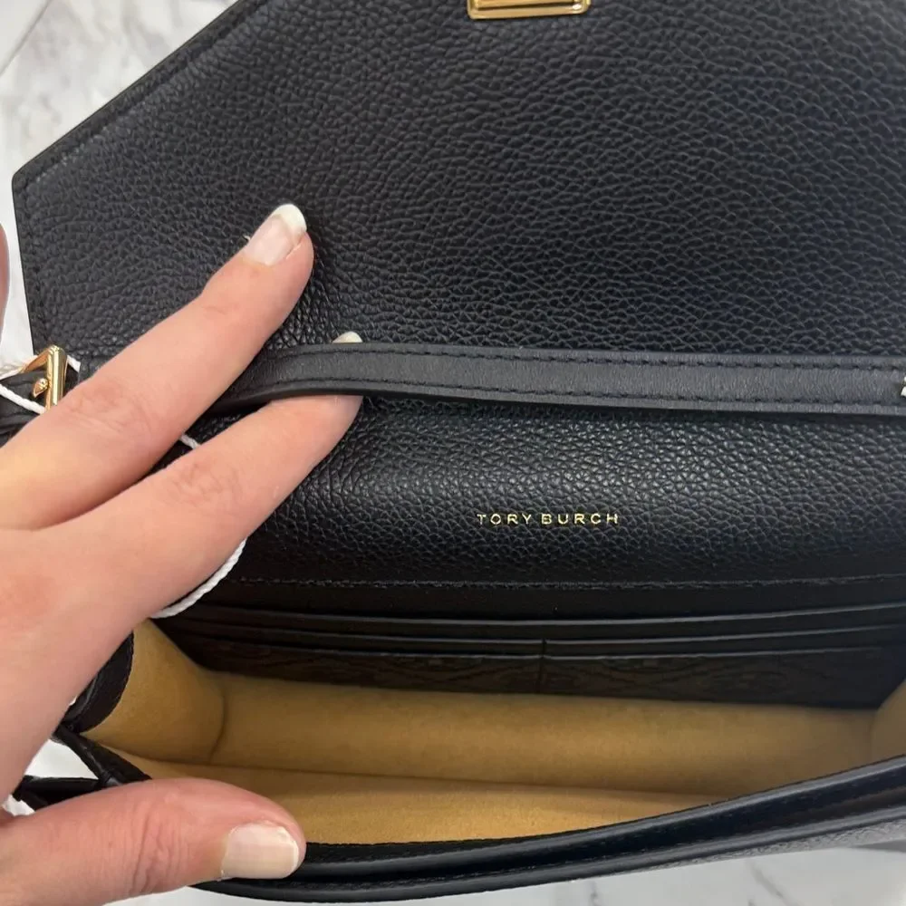 Tory Burch Black Crossbody Bag with Gold Chain